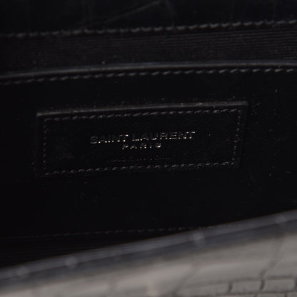 Saint Laurent Calfskin Crocodile Embossed Monogram Small Kate Tassel Satchel Black 6 of 10