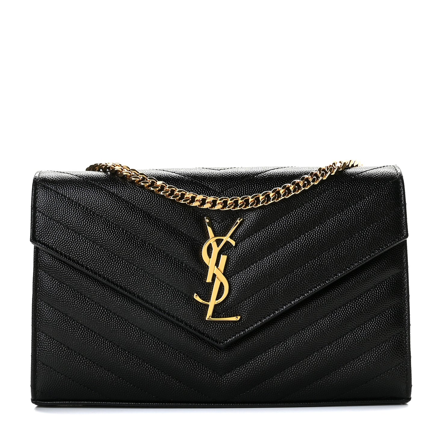 Grain De Poudre Matelasse Chevron Monogram Chain Wallet Black