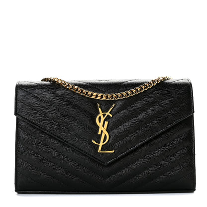 Saint Laurent Grain De Poudre Matelasse Chevron Monogram Chain Wallet Black 1 of 8