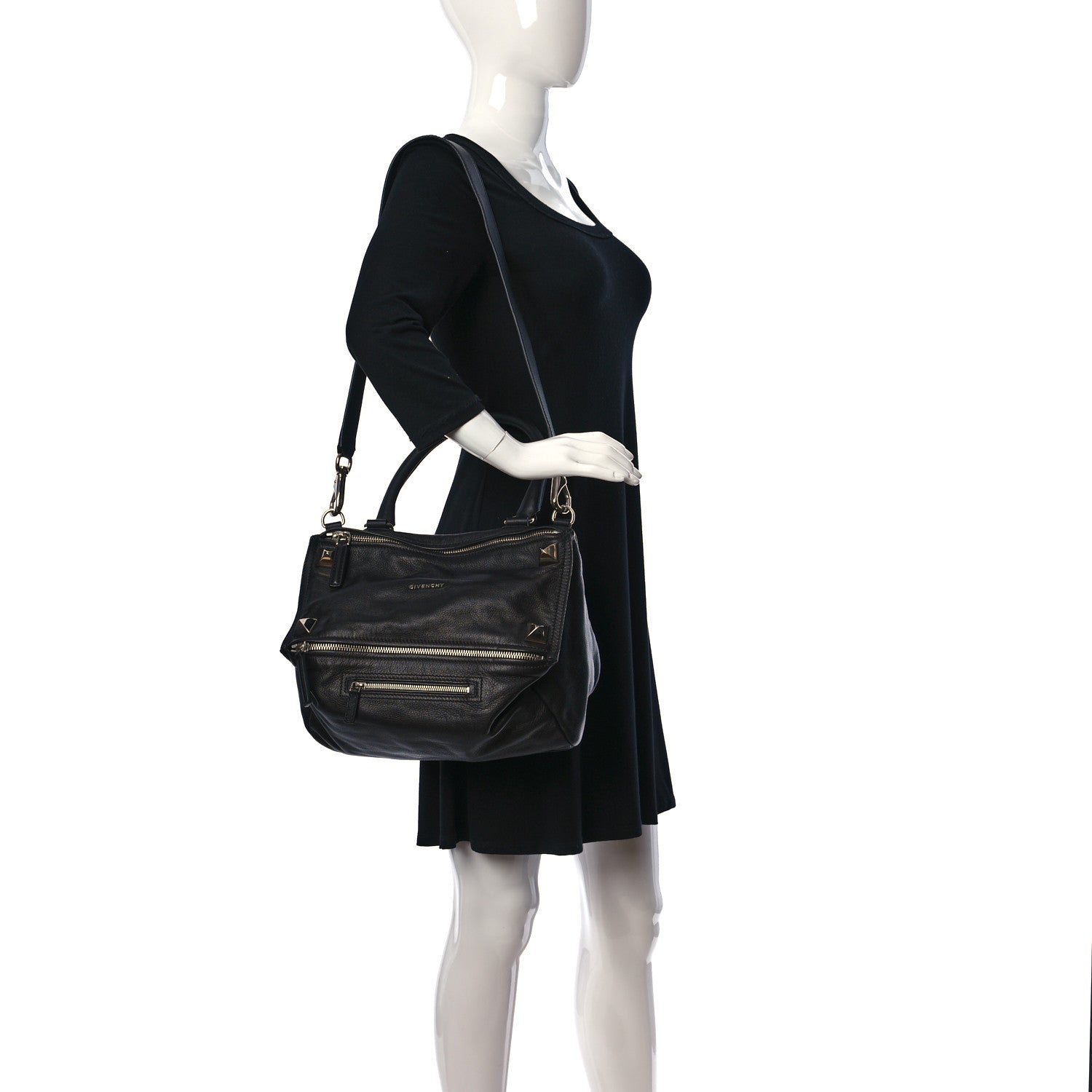 Givenchy Pebbled Calfskin Medium Pyramid Stud Pandora Black 3 of 10