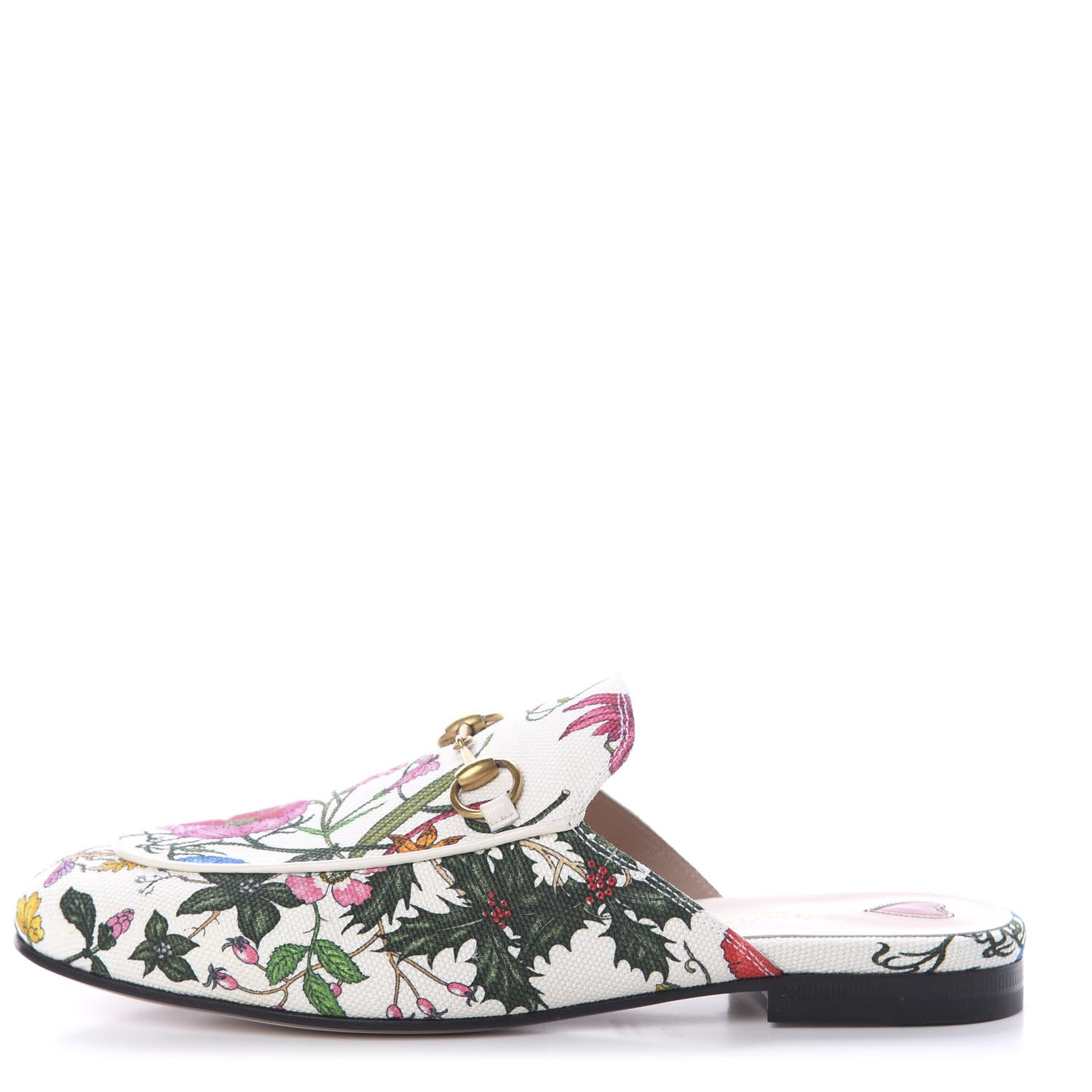Gucci Canvas Flora Womens Princetown Slippers 37.5 White Multicolor 1 of 7