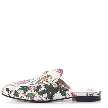 Gucci Canvas Flora Womens Princetown Slippers 37.5 White Multicolor 1 of 7