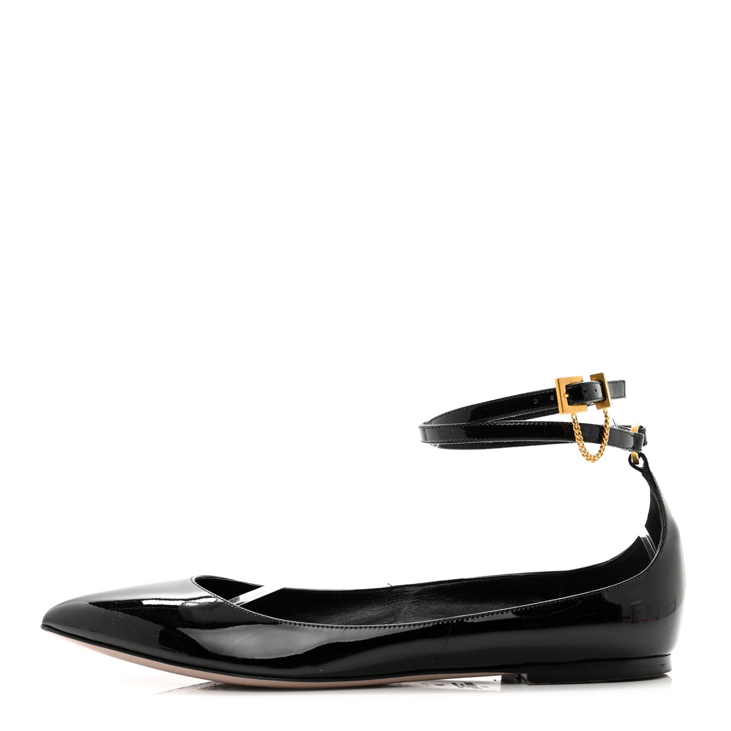 Patent Ballerina Ankle Strap Flats 41 Black