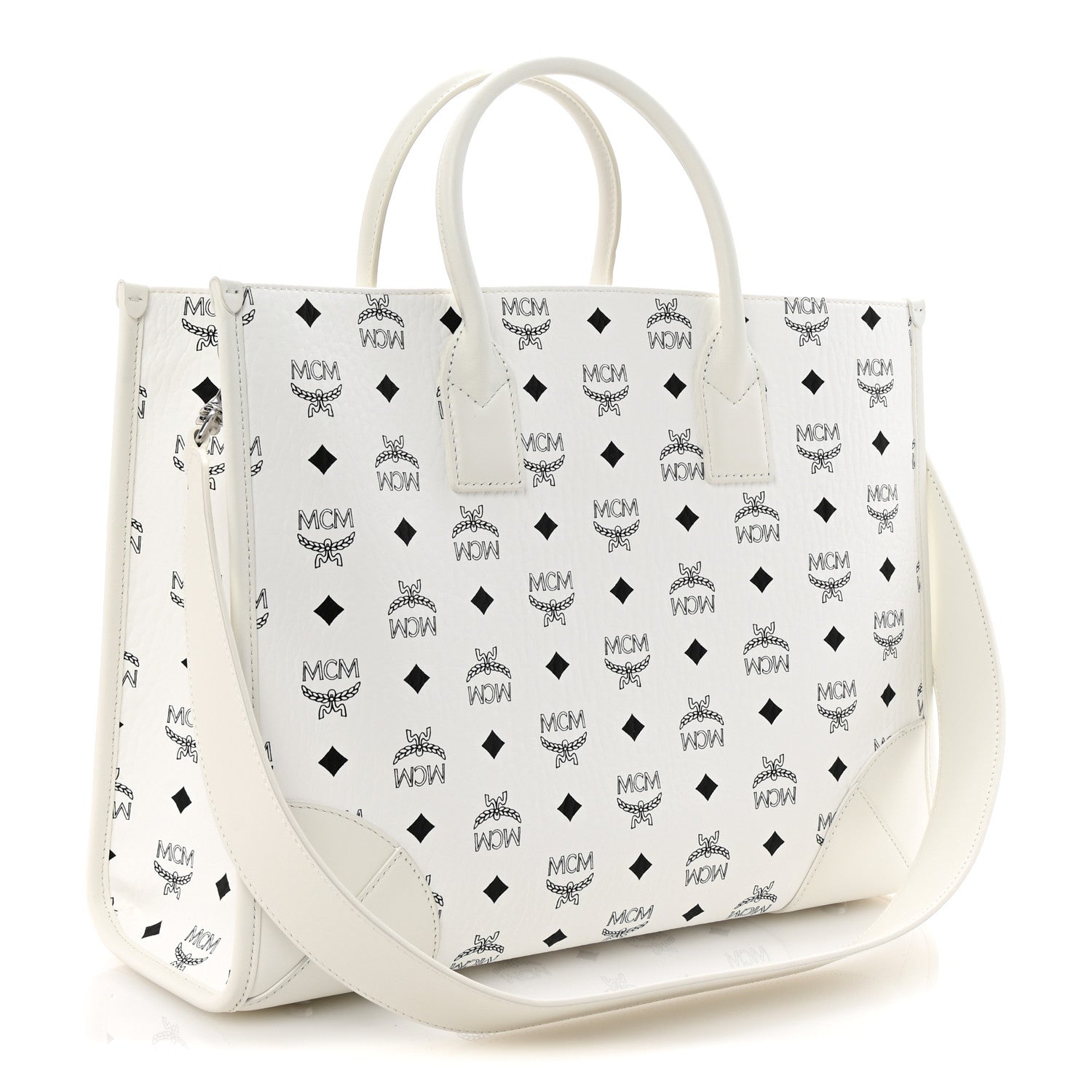 MCM Visetos Large Munchen Tote White 8 of 10