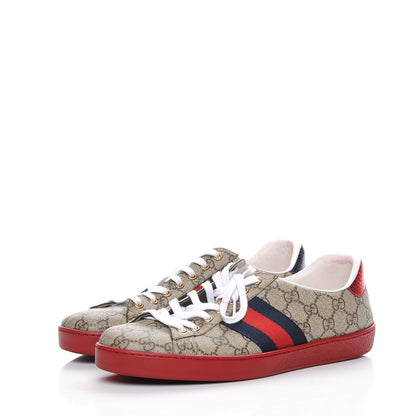 Gucci GG Supreme Monogram Ayers Web Mens New Ace Sneakers 9.5 Beige Red 3 of 12