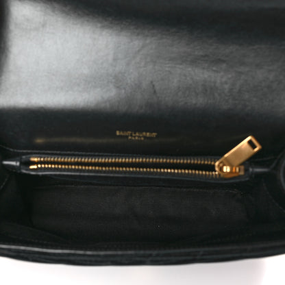 Saint Laurent Velvet Matelasse Chevron Medium College Monogram Bag Black 5 of 9