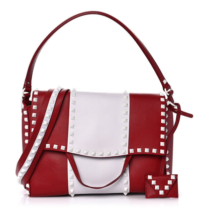 Valentino Garavani Vitello Colorblock Free Rockstud Top Handle Shoulder Bag Rosso Valentino White 1 of 8