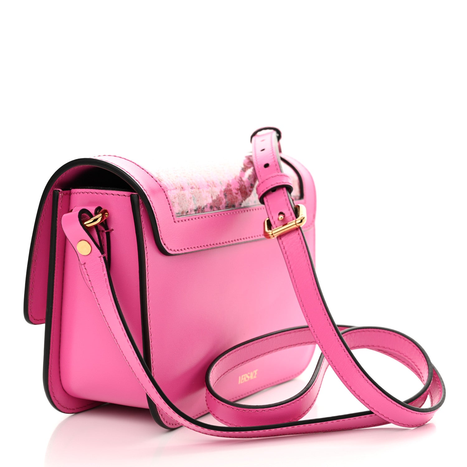 Versace Calfskin Vinyl Small Houndstooth La Medusa Crossbody Bag Pink Multicolor 3 of 9