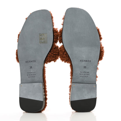 Hermes Woolskin Oran Sandals 36 Cognac 5 of 8