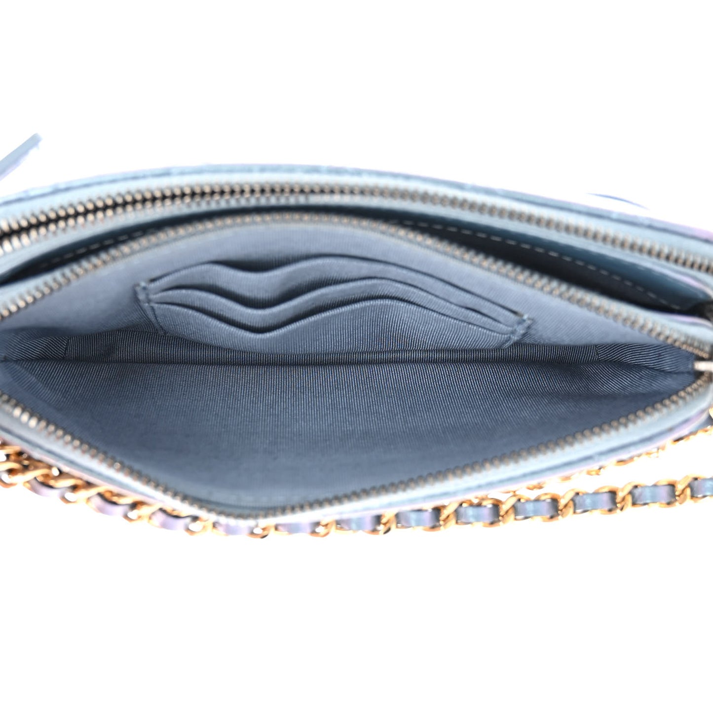 Iridescent Lambskin Calfskin Quilted Small Gabrielle Clutch With Chain Light Purple