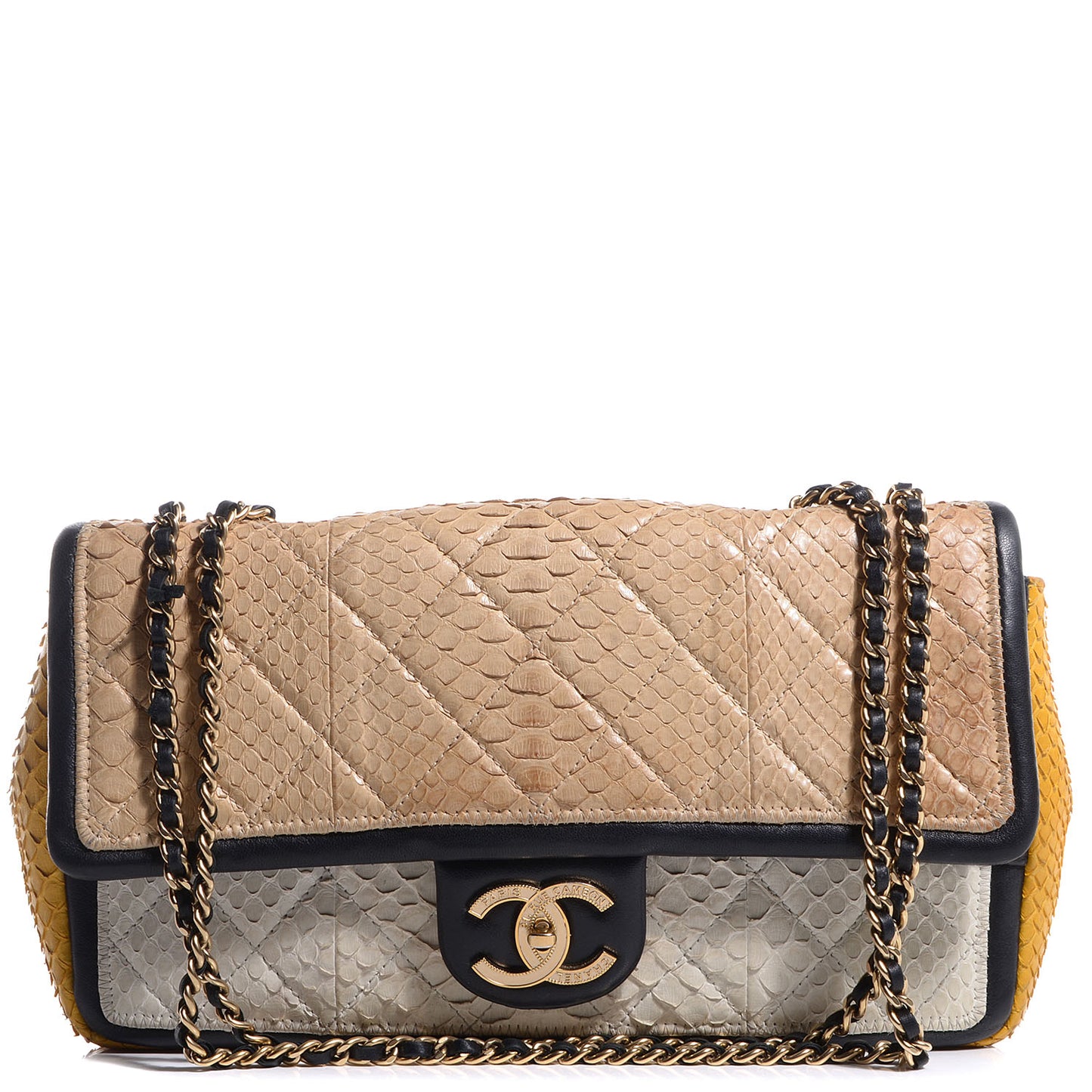 Python Tri-Color Medium Graphic Flap Beige