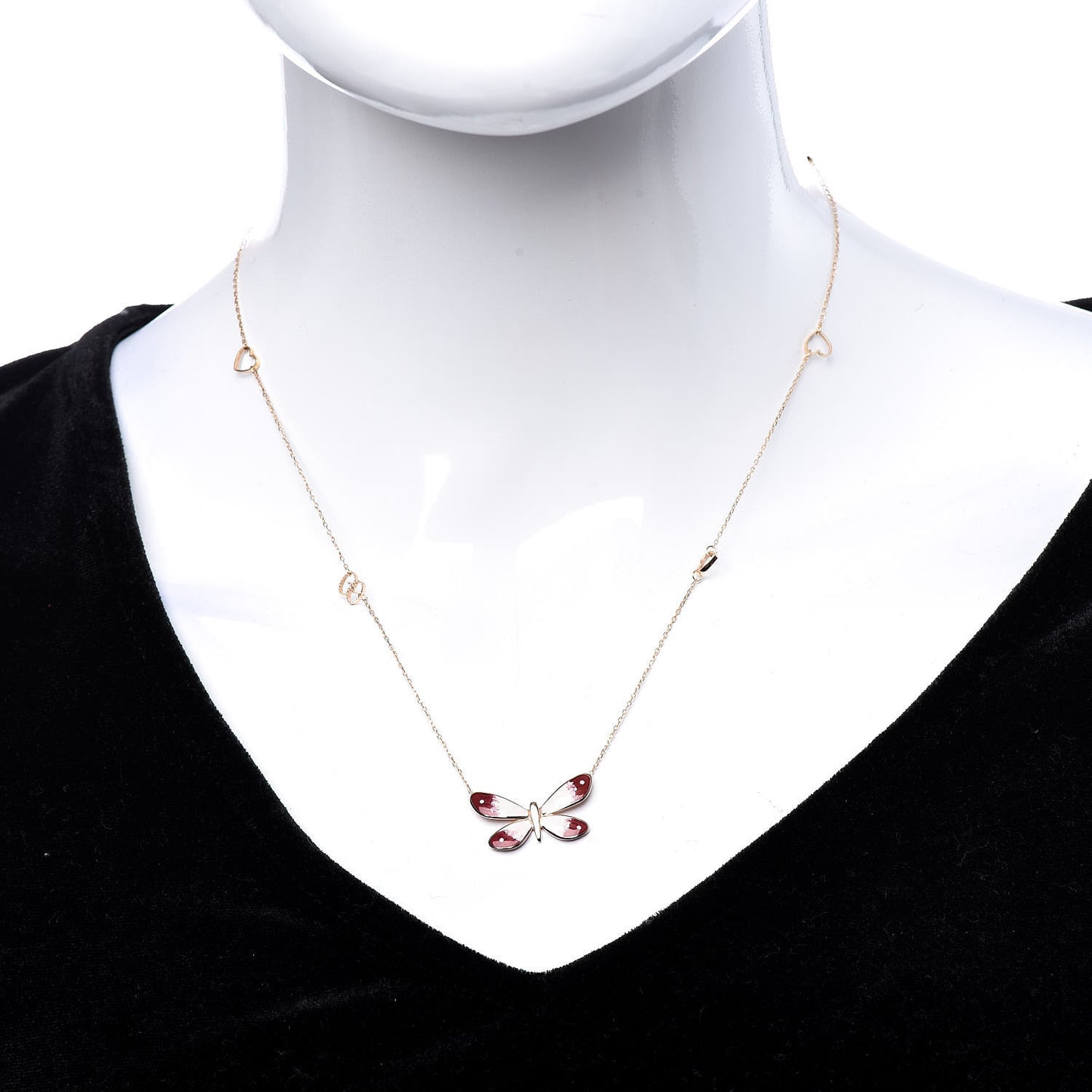 18K Rose Gold Enamel Flora Butterfly Pendant Necklace