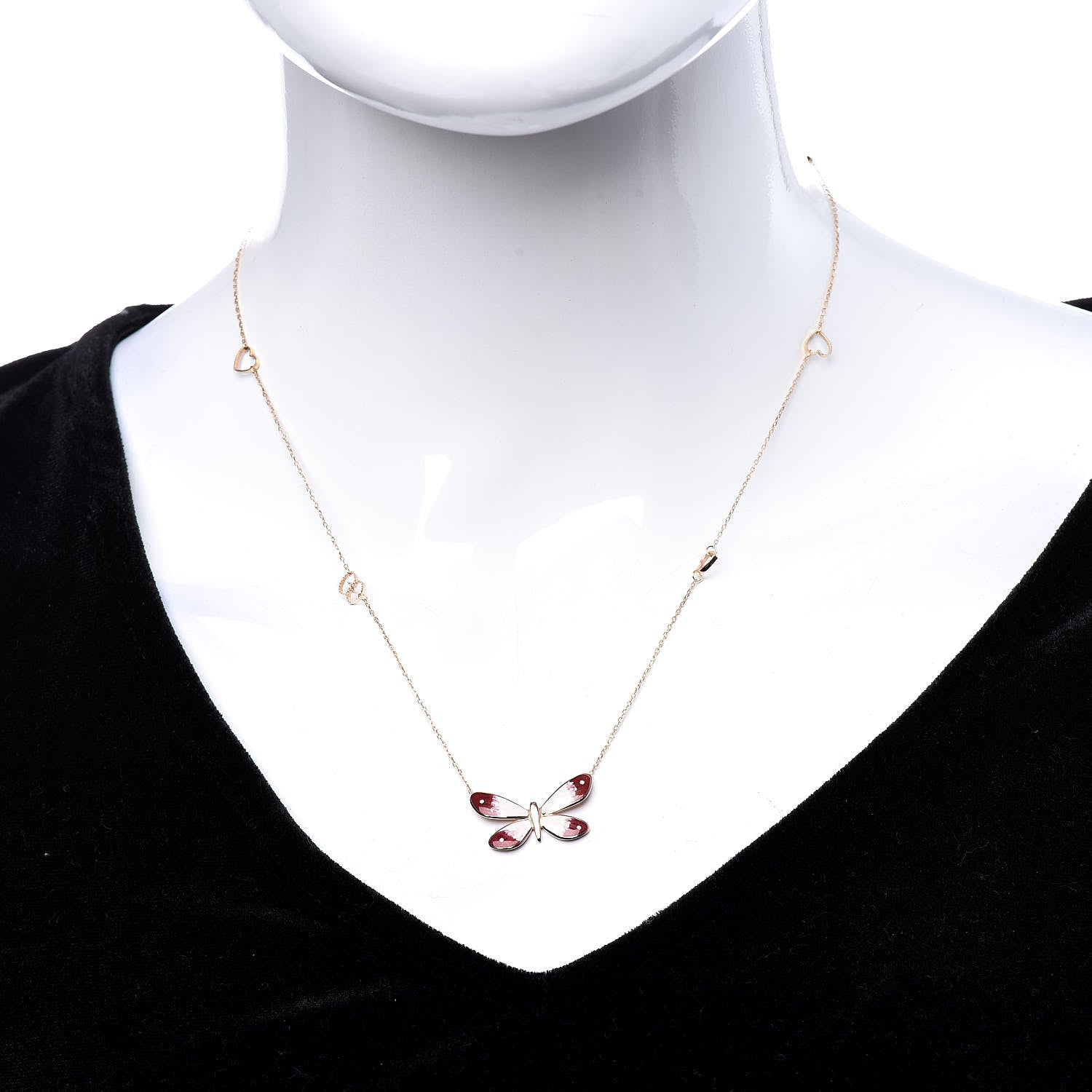 Gucci 18K Rose Gold Enamel Flora Butterfly Pendant Necklace 2 of 6