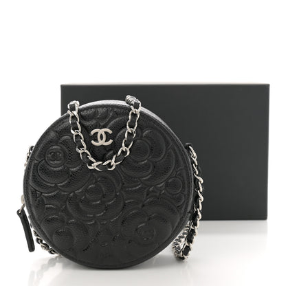 Chanel Caviar Camellia Embossed Round Clutch With Chain Black 11 of 11