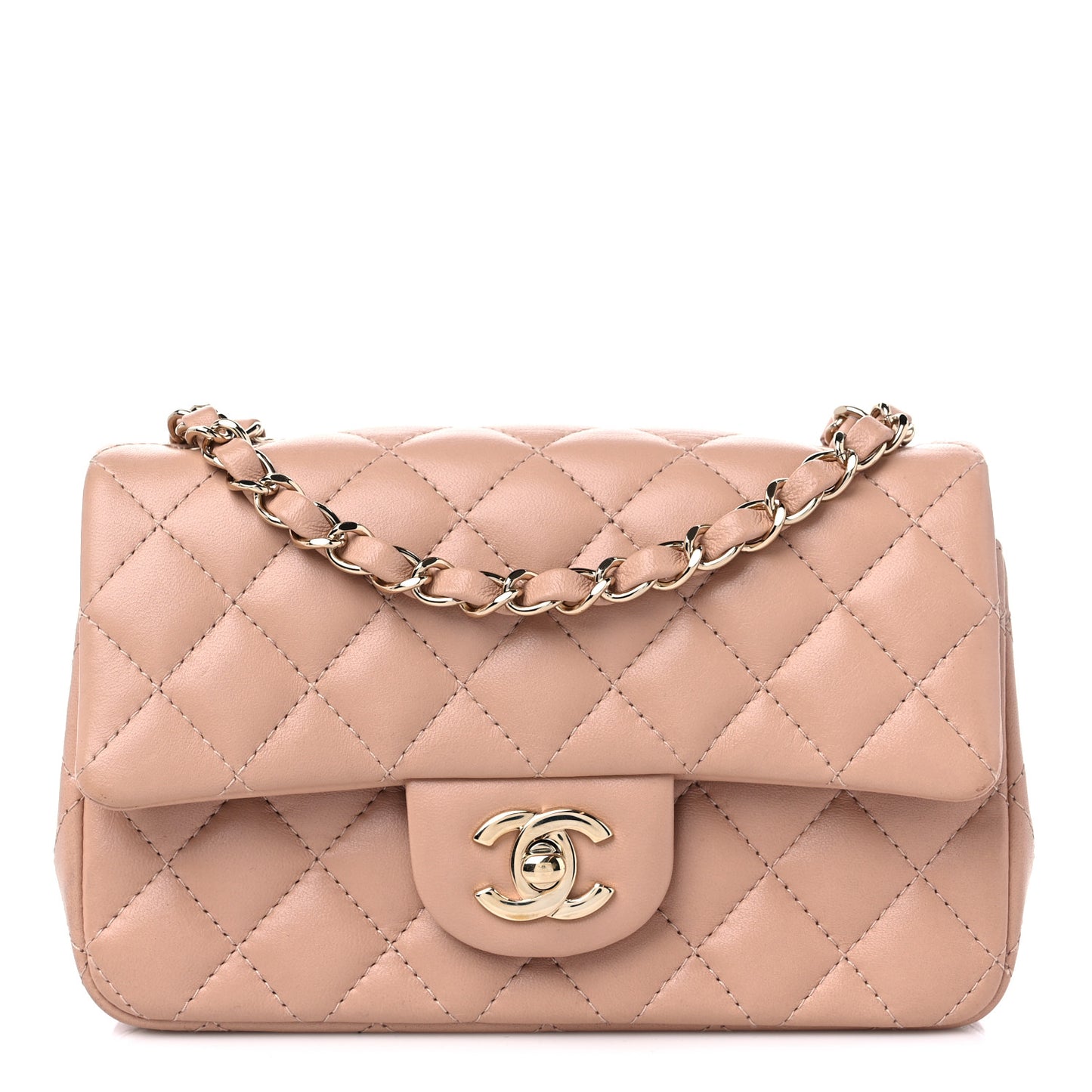 Lambskin Quilted Mini Rectangular Flap Beige