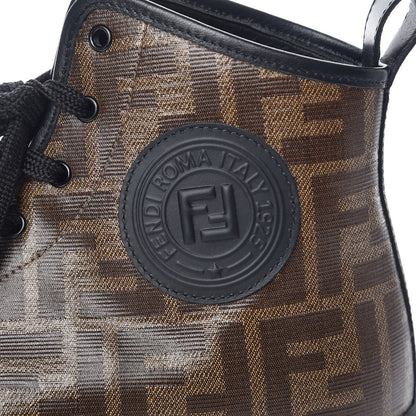 Fendi Glazed Fabric FF 1974 Stamp Patch High Top Sneakers 38.5 Mogano Panna Black 9 of 12