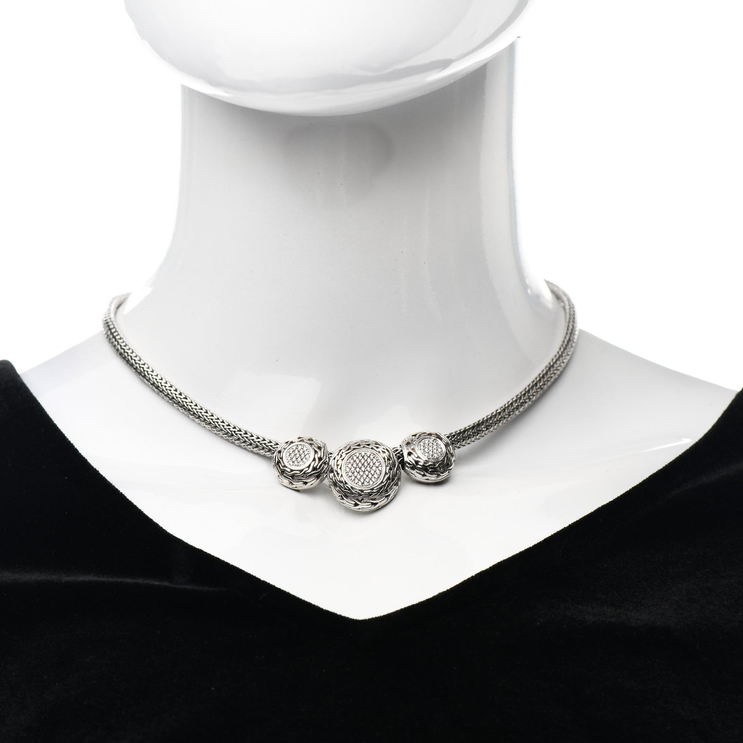 Sterling Silver Diamond 3 Round Pendant Necklace