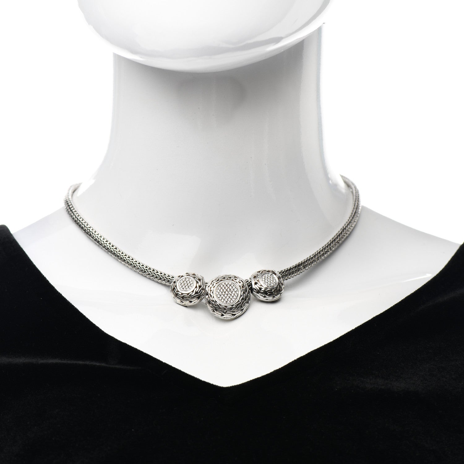 John Hardy Sterling Silver Diamond 3 Round Pendant Necklace 2 of 4
