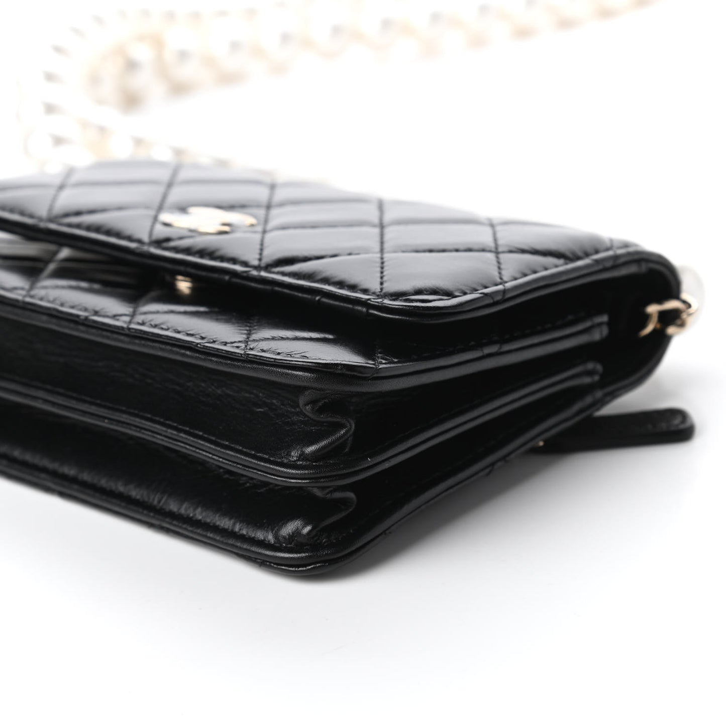 Calfskin Quilted Mini Maxi Pearls Wallet On Chain WOC Black