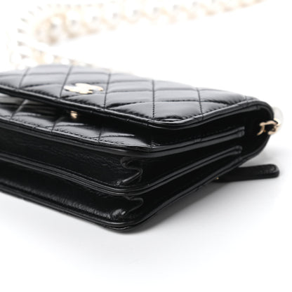 Chanel Calfskin Quilted Mini Maxi Pearls Wallet On Chain WOC Black 7 of 11