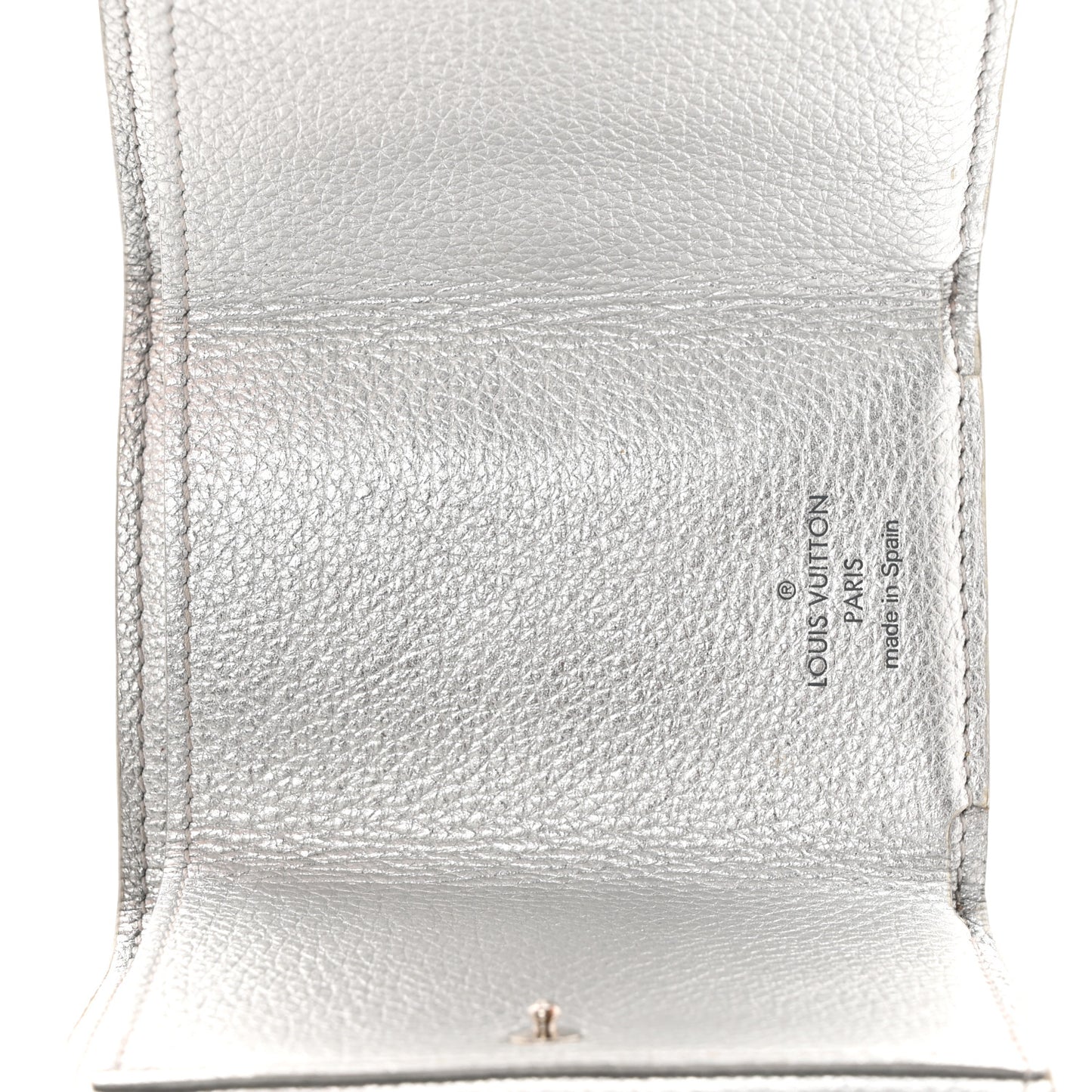 Metallic Calfskin Lockmini Wallet Silver