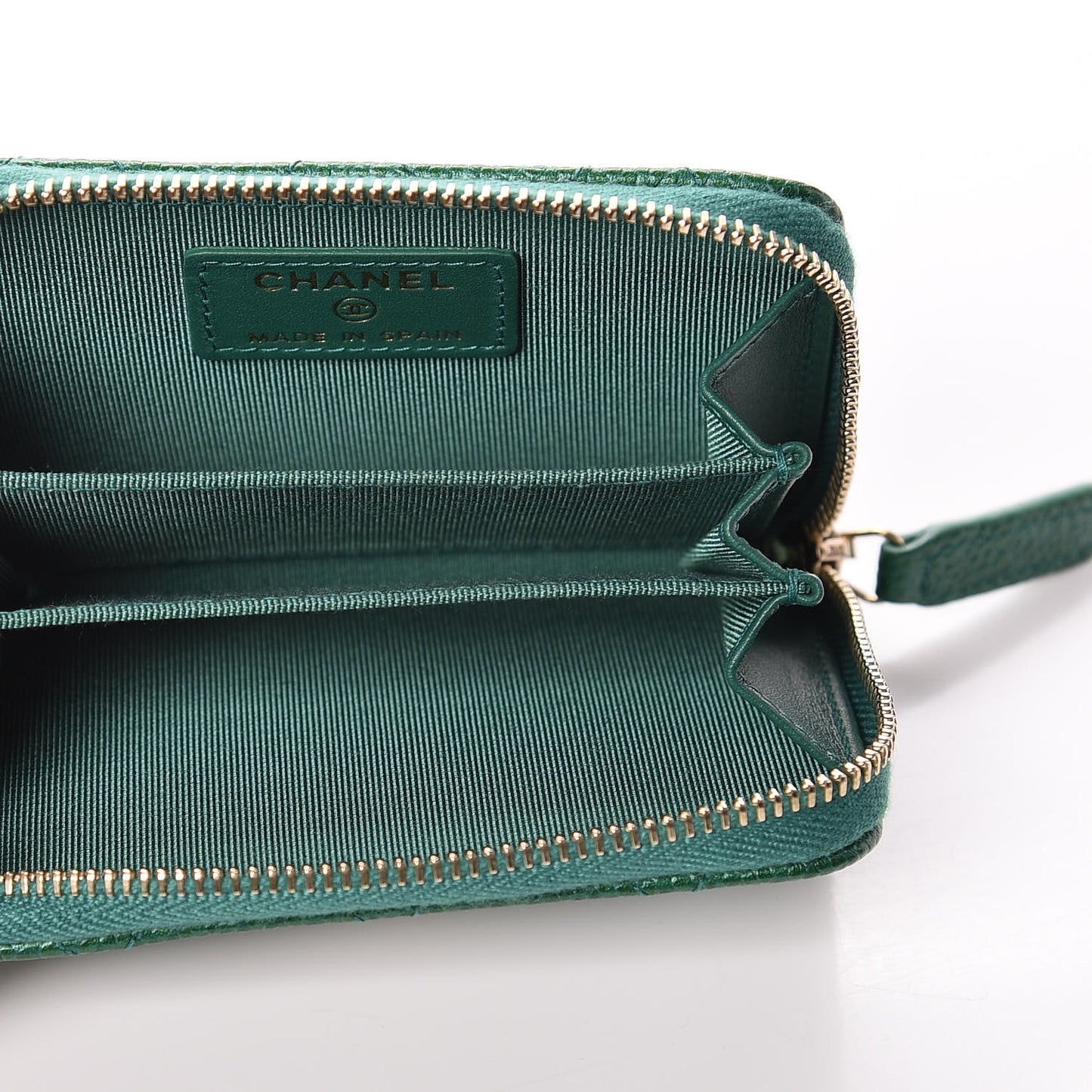 Metallic Caviar Quilted Zip Coin Purse Green