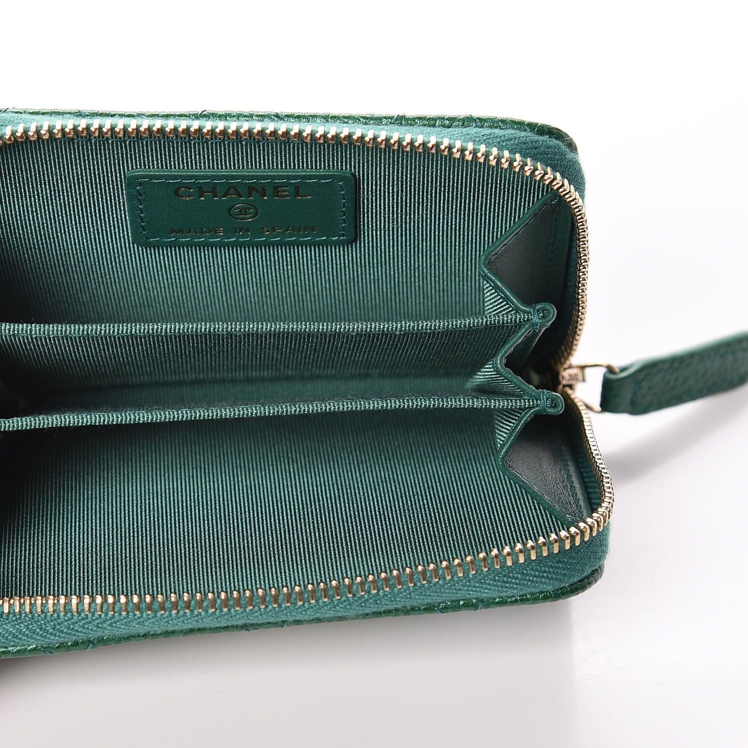 Chanel Metallic Caviar Quilted Zip Coin Purse Green 5 of 10