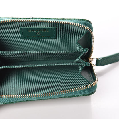 Chanel Metallic Caviar Quilted Zip Coin Purse Green 5 of 10
