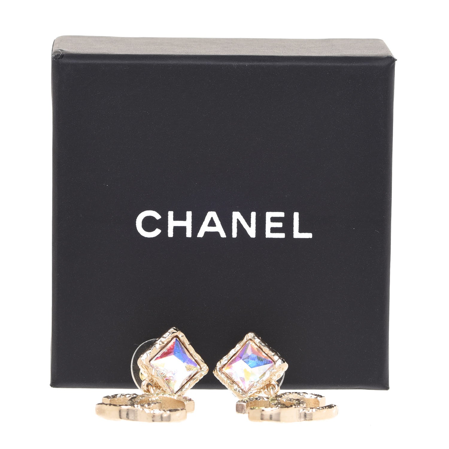 Chanel Iridescent Baguette Crystal CC Drop Earrings Gold 5 of 5