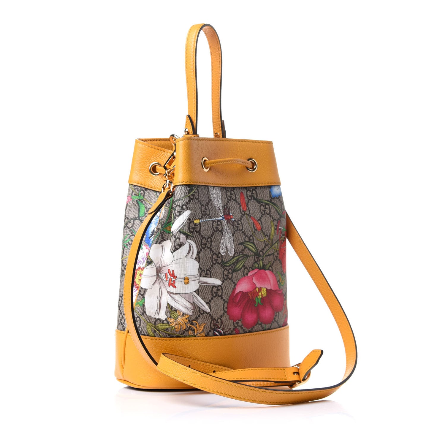 GG Supreme Monogram Flora Small Ophidia Bucket Bag Beige Multicolor Crop