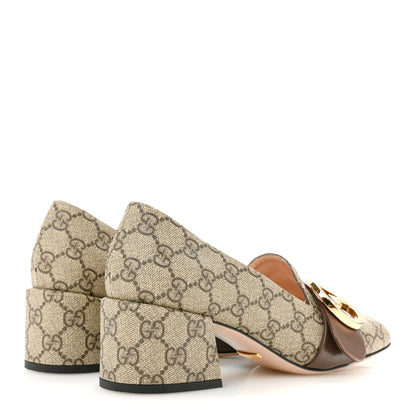 Gucci GG Supreme Monogram Malaga Kid Blondie Pumps 37.5 Beige Ebony New Acero 5 of 10