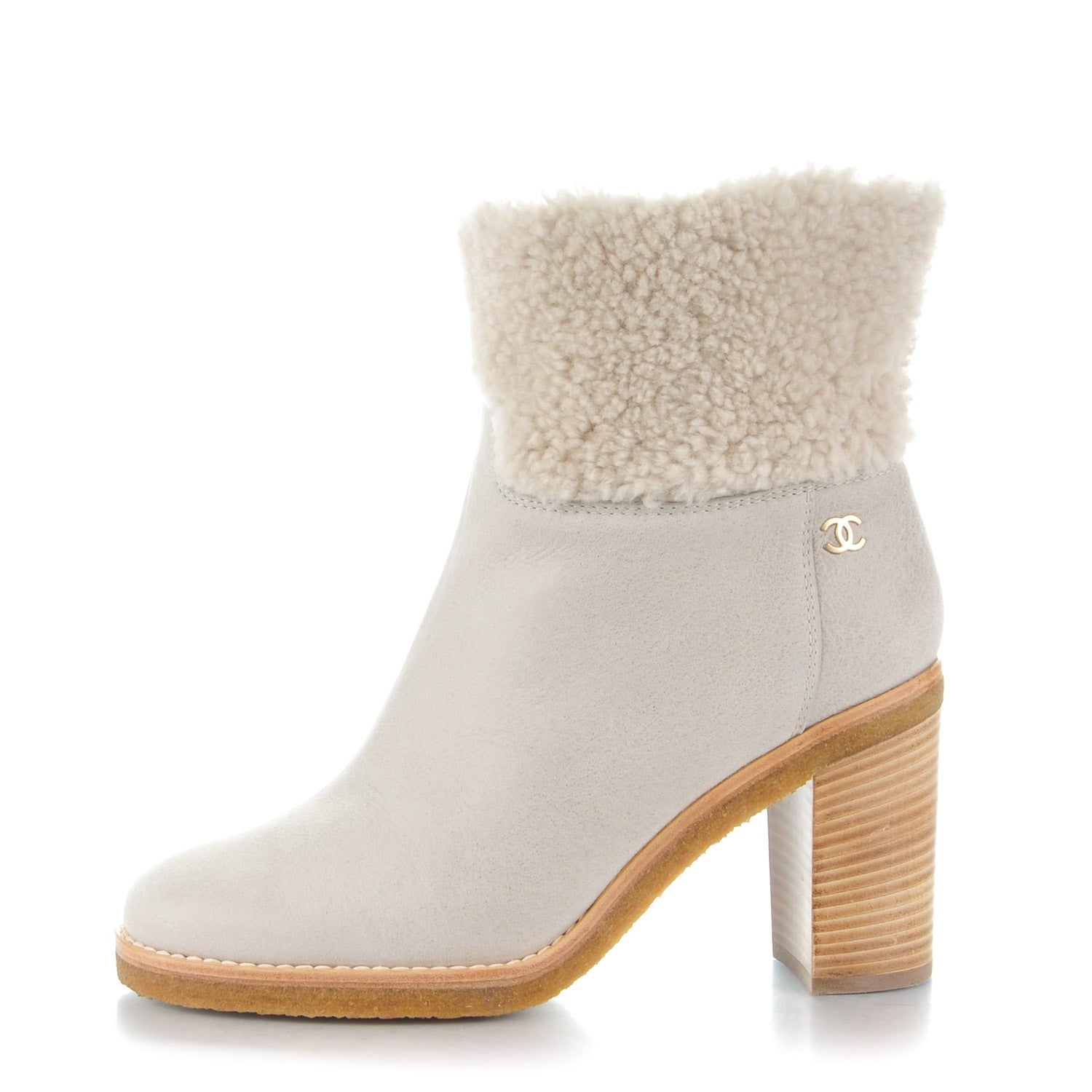 Chanel Sheepskin Shearling Short Boots 40.5 White 1 of 10