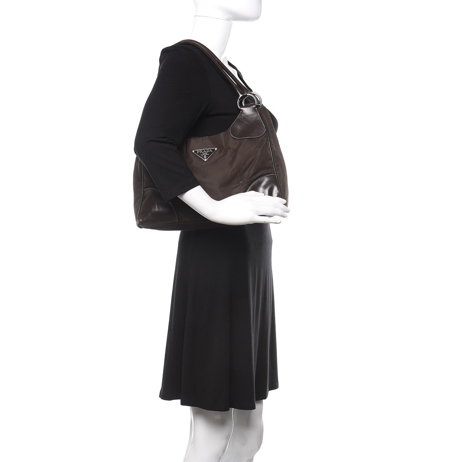 Prada Tessuto Nylon Calfskin Hobo Moro 2 of 16