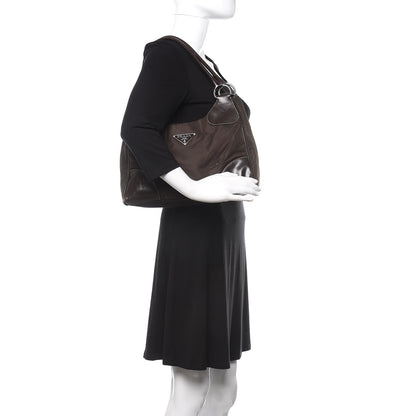 Prada Tessuto Nylon Calfskin Hobo Moro 2 of 16