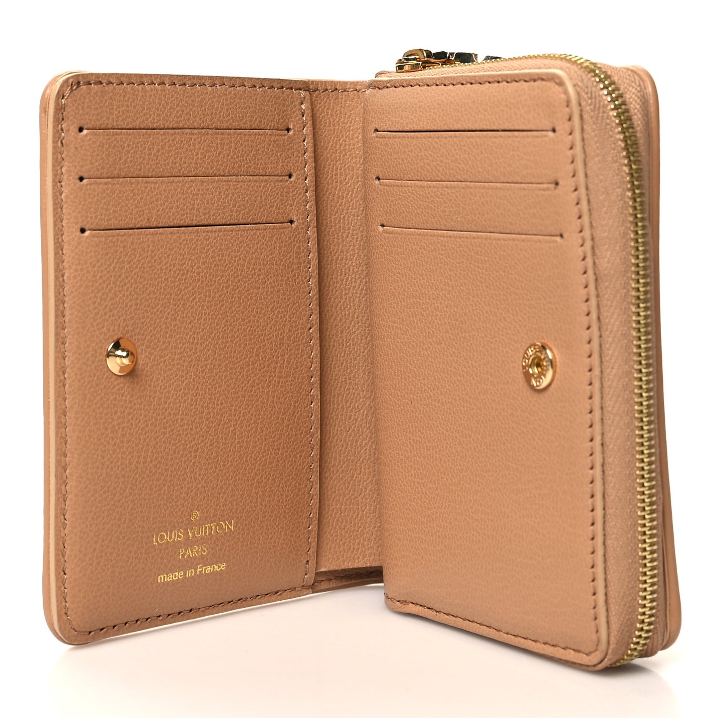 Lambskin Embossed Monogram Lou Coussin Wallet Camel