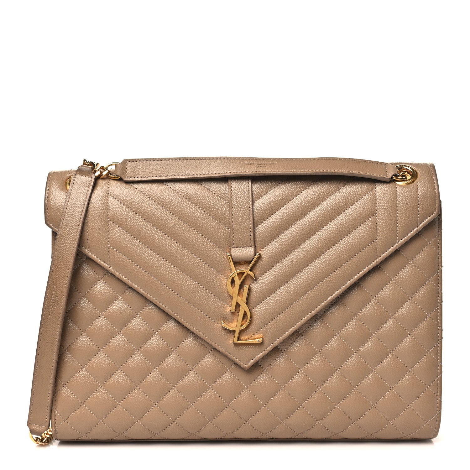 Saint Laurent Grain De Poudre Mixed Matelasse Large Triquilt Monogram Satchel Dark Beige 1 of 12