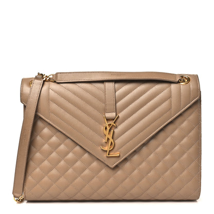 Saint Laurent Grain De Poudre Mixed Matelasse Large Triquilt Monogram Satchel Dark Beige 1 of 12