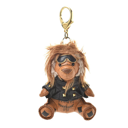 MCM Visetos Moto Lion Key Ring Bag Charm Beige 1 of 3