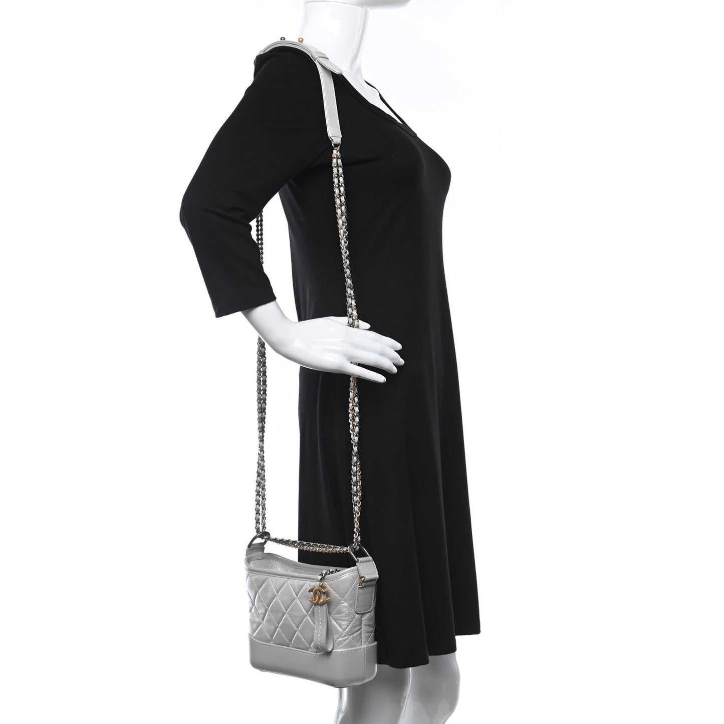 Metallic Aged Calfskin Quilted Small Gabrielle Hobo Light Silver