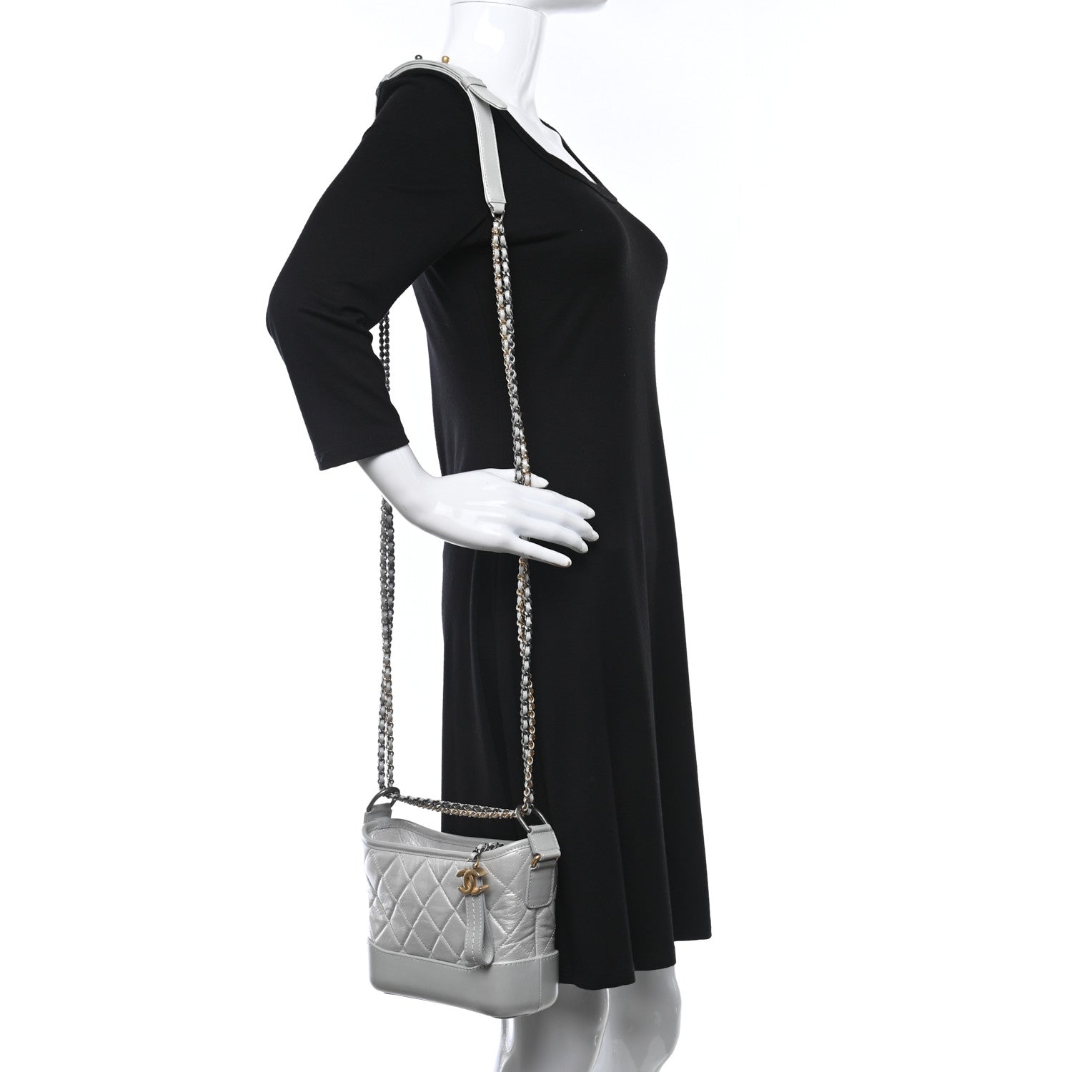Chanel Metallic Aged Calfskin Quilted Small Gabrielle Hobo Light Silver 2 of 9