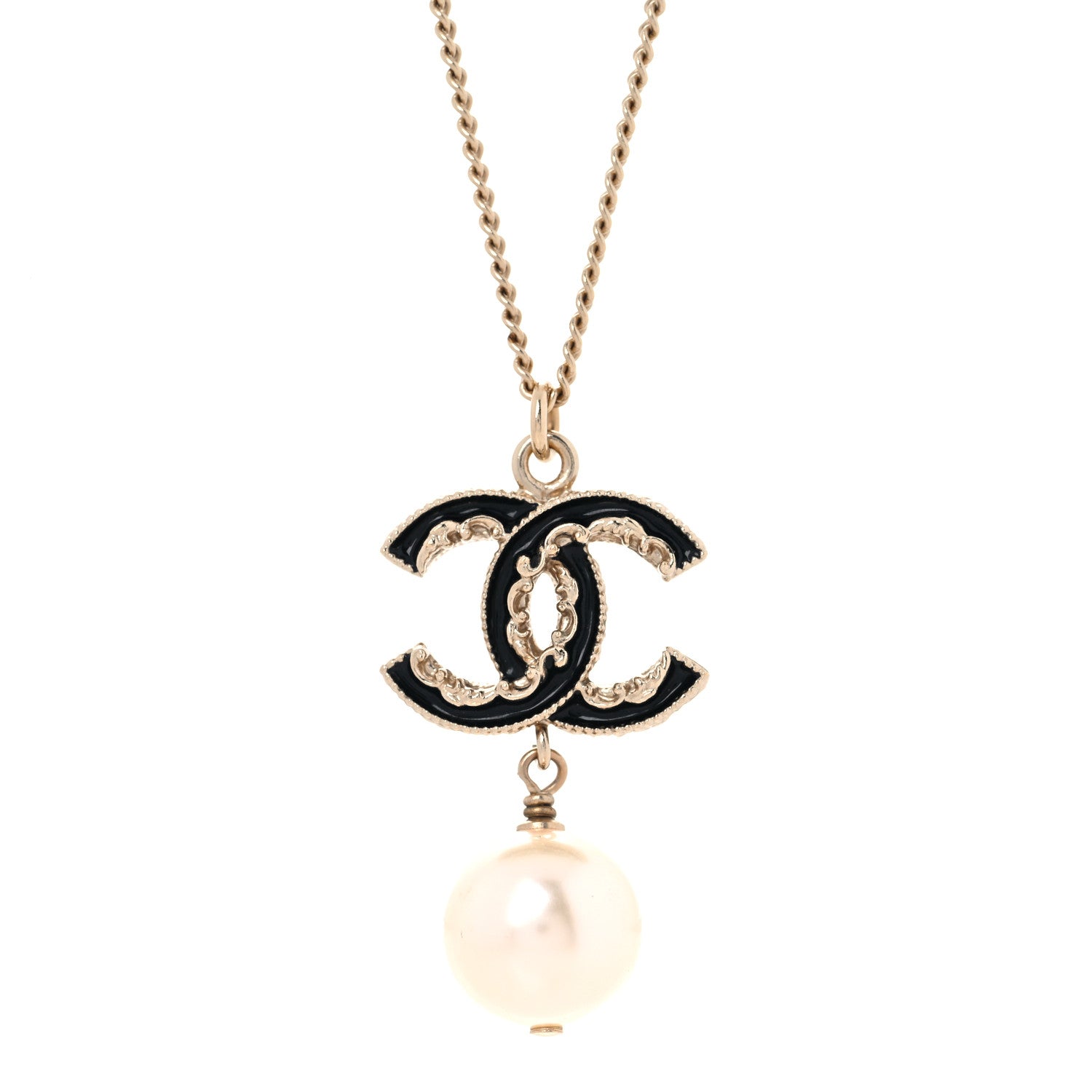 Chanel Enamel Pearl CC Baroque Drop Necklace Black Gold 4 of 5