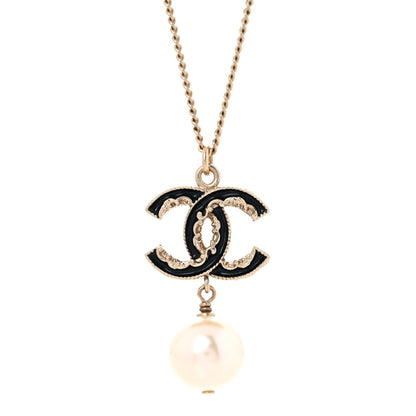 Chanel Enamel Pearl CC Baroque Drop Necklace Black Gold 4 of 5