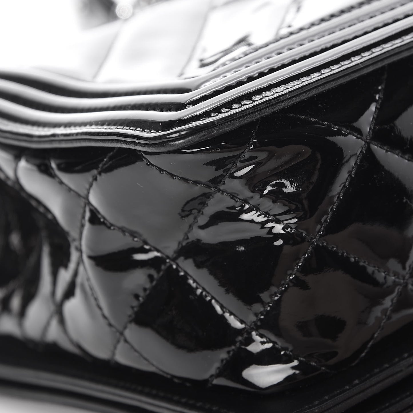 Patent Chevron Quilted New Medium Boy Flap Black