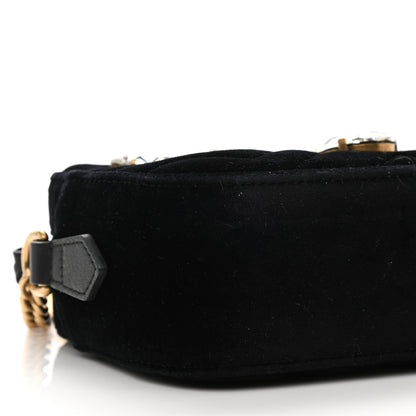 Gucci Velvet Matelasse Marquise Crystals Mini GG Marmont Chain Shoulder Bag Black 9 of 10