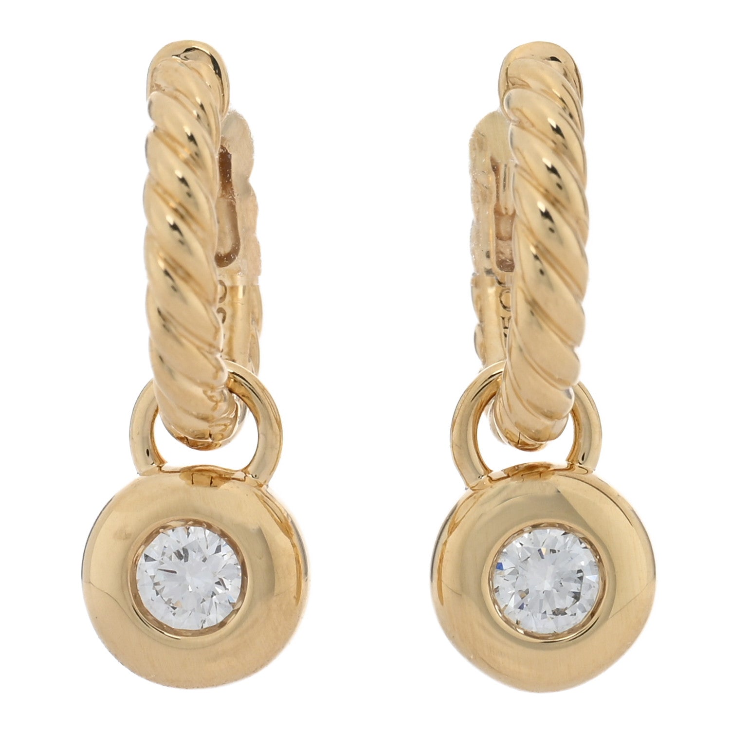 David Yurman 18K Yellow Gold Diamond Petite Cable Huggie Hoop Drop Earrings 1 of 4