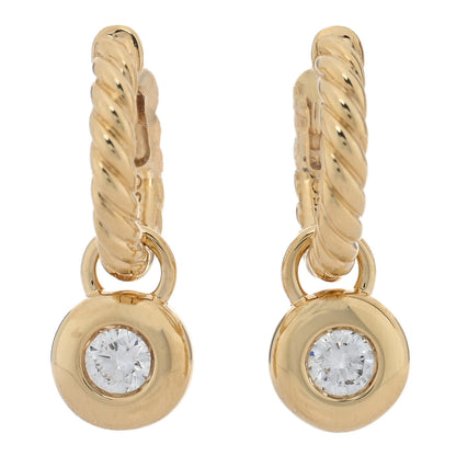 David Yurman 18K Yellow Gold Diamond Petite Cable Huggie Hoop Drop Earrings 1 of 4