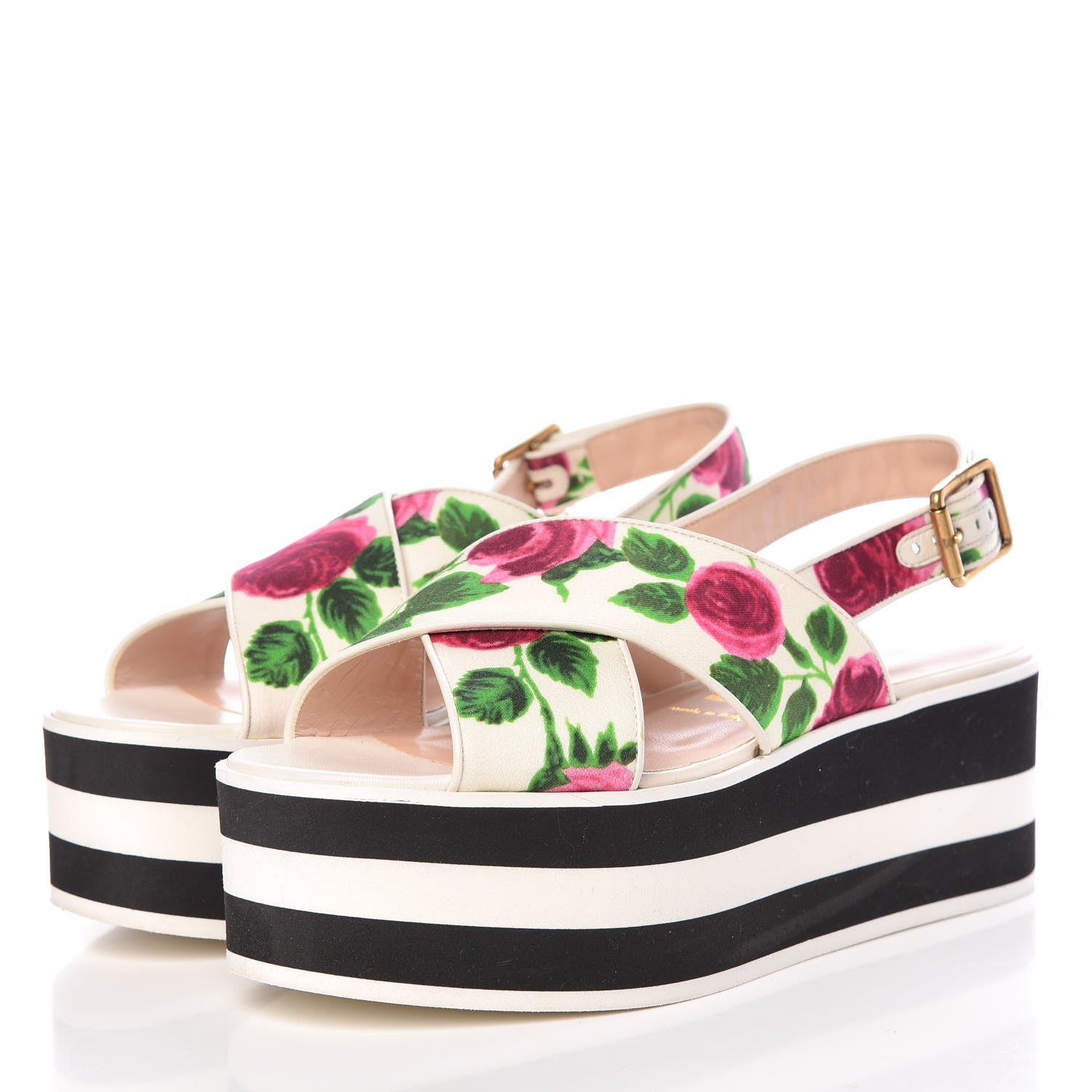 Gucci Canvas Striped Crossover Platform Sandals 37.5 White 3 of 10