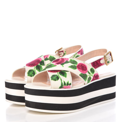 Gucci Canvas Striped Crossover Platform Sandals 37.5 White 3 of 10