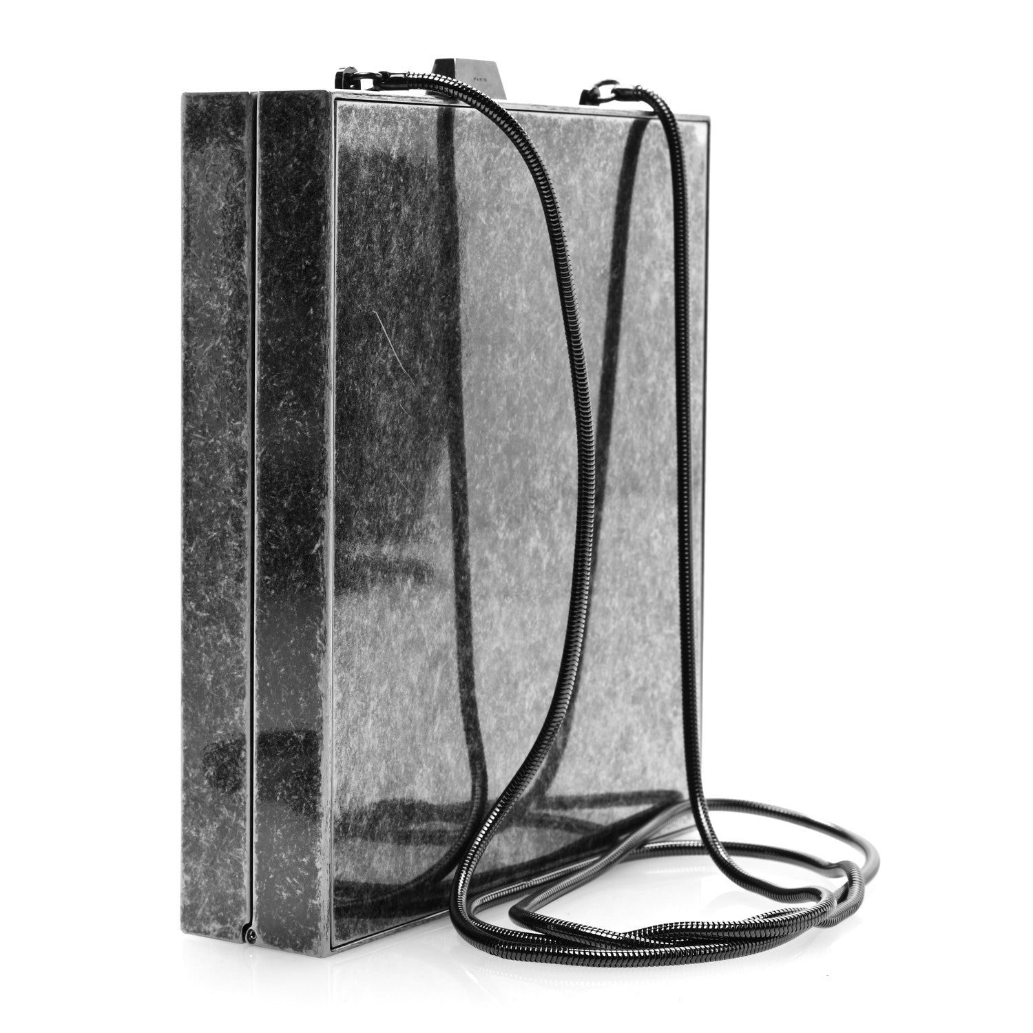 Saint Laurent Metal Turquoise Studded Minaudiere Tuxedo Box Clutch Silver 2 of 8