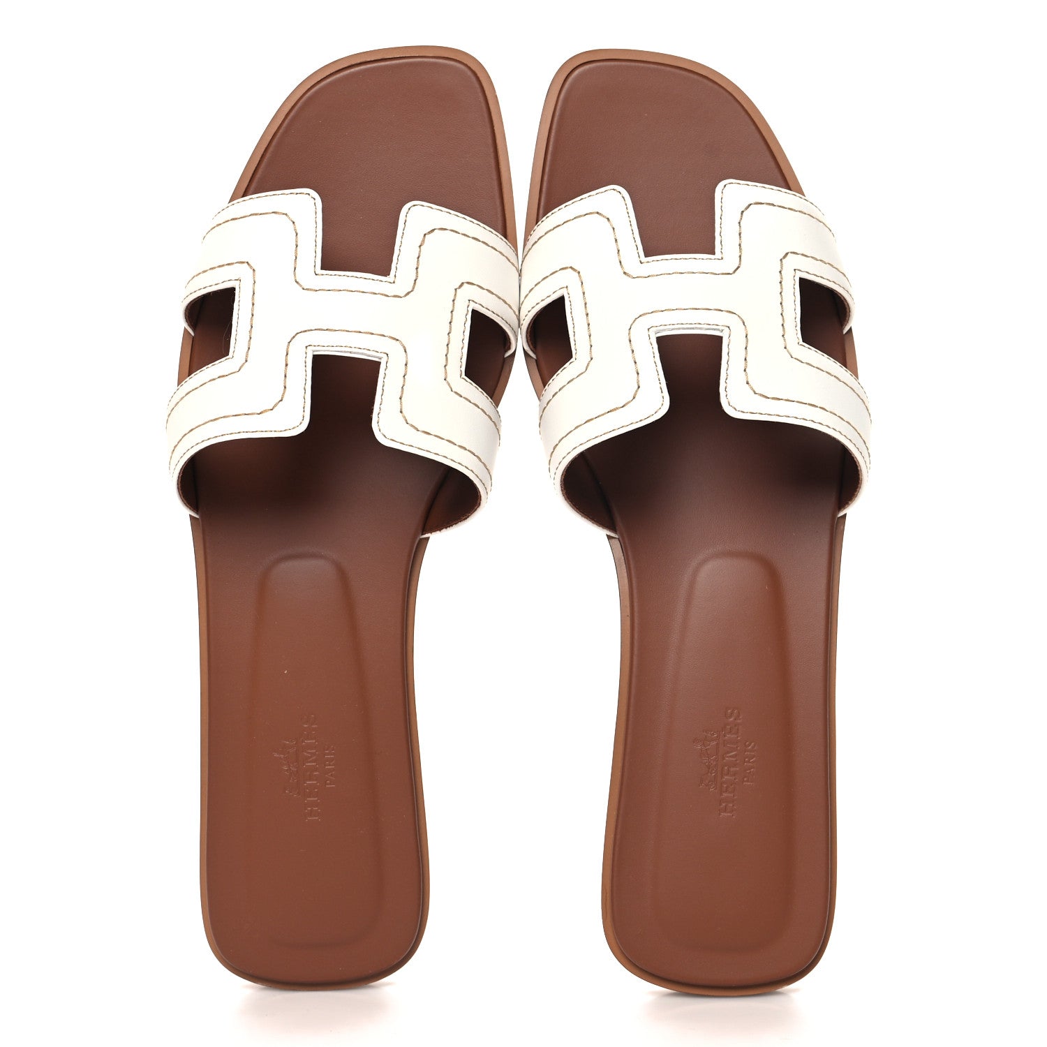 Hermes Calfskin Stitched Oran Sandals 40 White 2 of 10